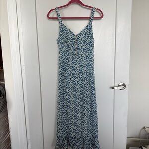 Lulu's Blue and White Floral Button-Front Maxi Dress